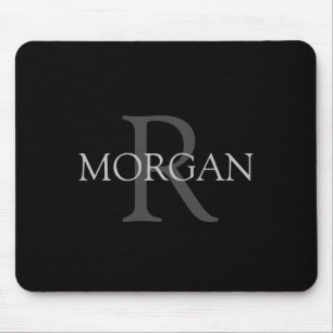 Mousepad Monograma e Nome DIY, Clássico Preto com Texto Cin