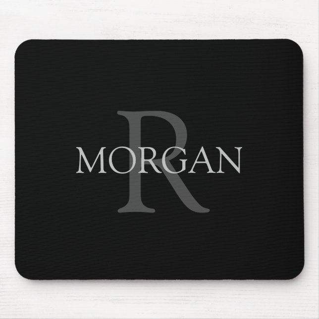 Mousepad Monograma e Nome DIY, Clássico Preto com Texto Cin (Frente)