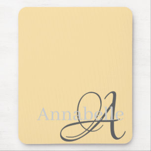 Mousepad Monograma e Nome do bege Simples e Elegante