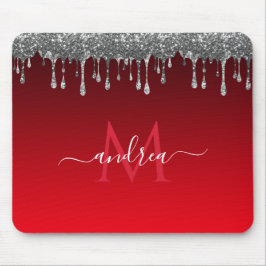 Mousepad Monograma e Nome do Gradiente Vermelho Glitter Sil