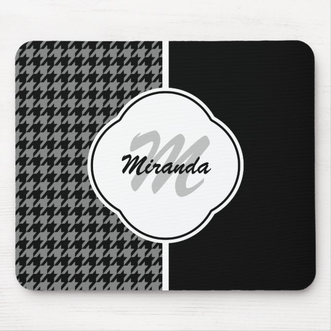Mousepad Monograma e Nome do Robô Branco Negro Moderno (Frente)