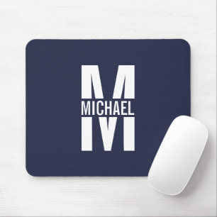 Mousepad Monograma e Nome Personalizados Azul-marinho