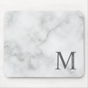 Mousepad Monograma e Nome Personalizados do Marble Branco