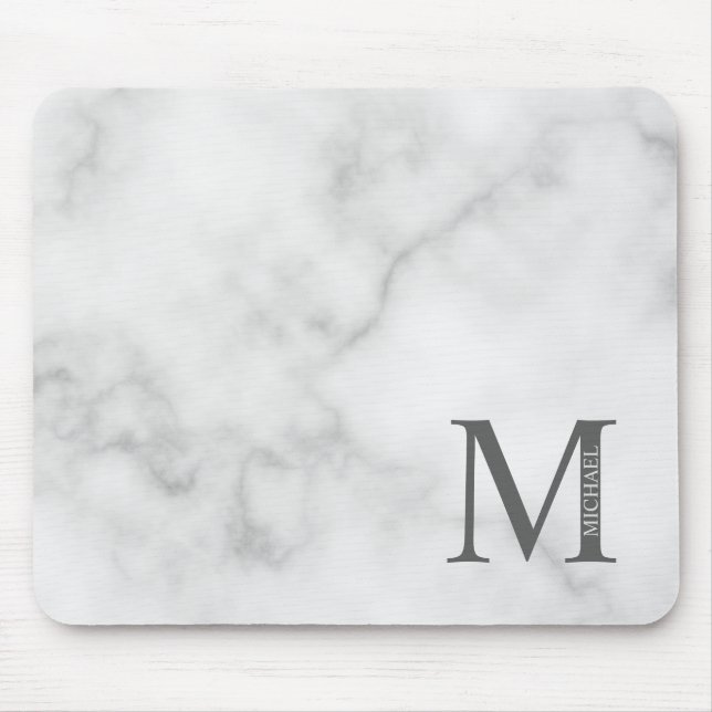 Mousepad Monograma e Nome Personalizados do Marble Branco (Frente)