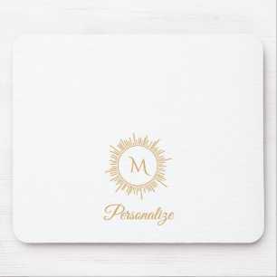 Mousepad Monograma e nome simples de Sunburst Dourado Elega