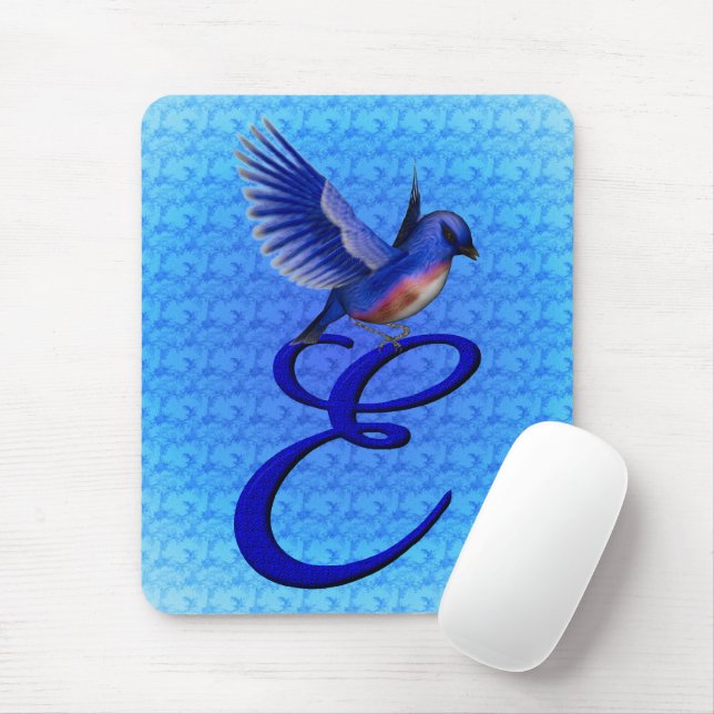 Mousepad Monograma Elegante Bluebird Inicial E (Com mouse)