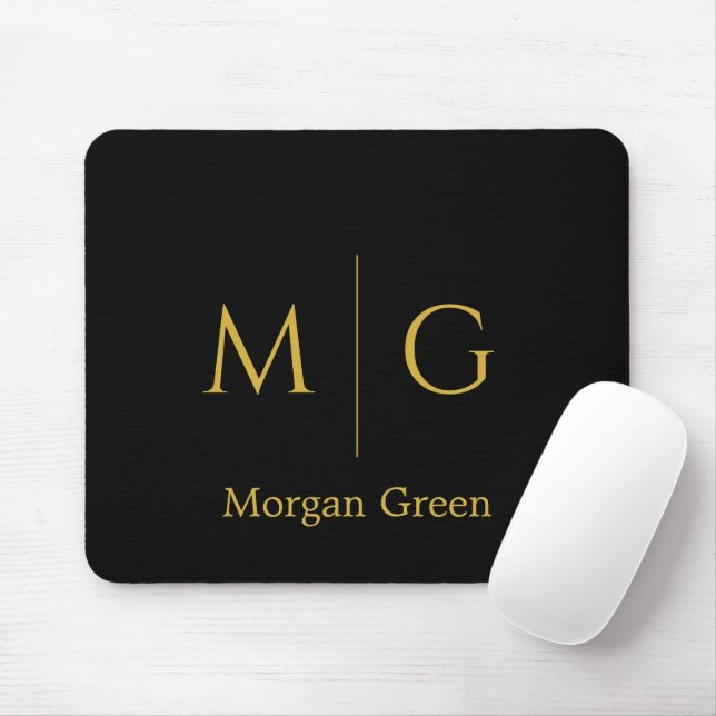 Mousepad Monograma Elegante com Design de Nome Preto (Com mouse)
