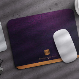 Mousepad Monograma elegante de couro roxo clássico
