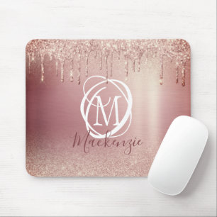 Mousepad Monograma Elegante de Dissipador Rosa Dourado rosa