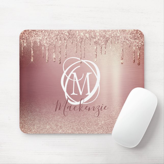 Mousepad Monograma Elegante de Dissipador Rosa Dourado rosa (Com mouse)