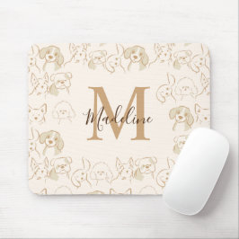 Mousepad Monograma Elegante de Padrão de Cão Neutro de Pop