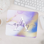 Mousepad Monograma Elegante de Pintura Dourada de Abstrato<br><div class="desc">Personalize facilmente este estilo glamouroso,  abstrato lilac,  tinta aquática e fundo de pulverização em ouro falso,  com os seus detalhes personalizados.</div>