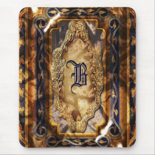 Mousepad Monograma elegante do azul do marrom do vintage