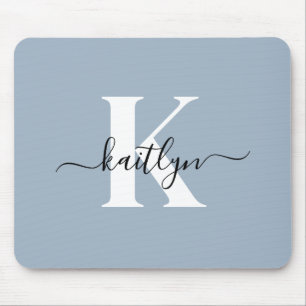 Mousepad Monograma Elegante em Azul Poeirento em Letra de C