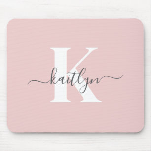 Mousepad Monograma Elegante em Rosa Bege e Cinza