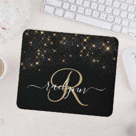 Mousepad Monograma Elegante Glitter Diamond Glitter Dourado