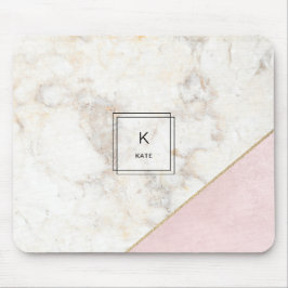 Mousepad Monograma Elegante Marble Minimalista Rosa Dourado