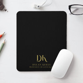 Mousepad Monograma Elegante Moderno Na moda preto minimalis