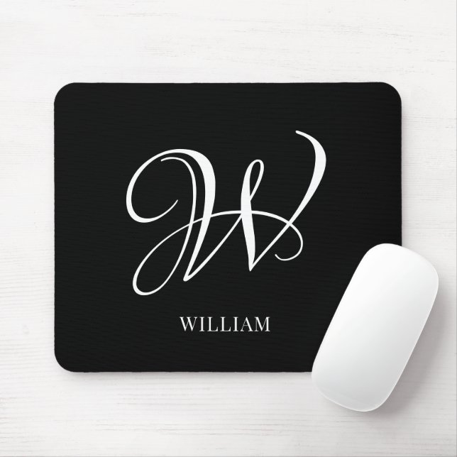 Mousepad Monograma Elegante Personalizado Inicial (Com mouse)