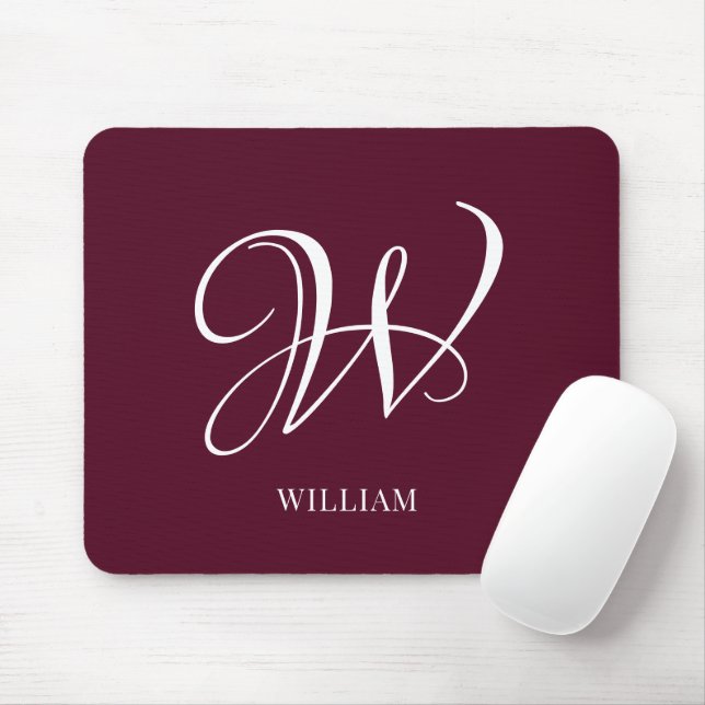 Mousepad Monograma Elegante Personalizado Inicial (Com mouse)