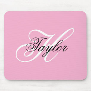 Mousepad Monograma Elegante Preto e Branco Rosa