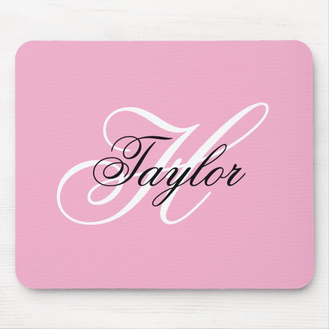 Mousepad Monograma Elegante Preto e Branco Rosa (Frente)