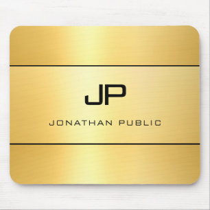 Mousepad Monograma Elegante Preto Moderno Preto Dourado Per