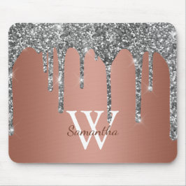 Mousepad Monograma em Dourado Rosa com Brilho Prateado