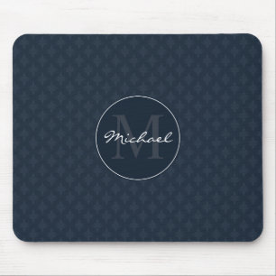 Mousepad Monograma escuro elegante do costume dos azuis