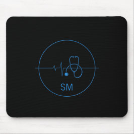 Mousepad Monograma estetoscópio médico azul preto