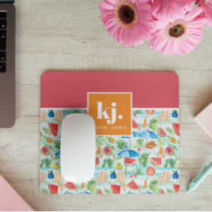 Mousepad Monograma Estiloso de Verão Divertido