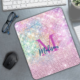 Mousepad monograma faux glitter rhinestone cor-de-rosa-unic