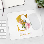 Mousepad Monograma Faux Nome Dourado inicial Personalizar<br><div class="desc">Nome bonito,  prato de rato monográfico floral inicial</div>