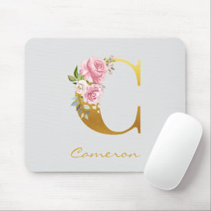 Mousepad Monograma Faux Nome Dourado inicial Personalizar