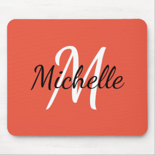 Mousepad Monograma feito sob encomenda coral & branco