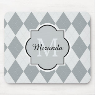 Mousepad Monograma feminino cinzento macio formal e nome de