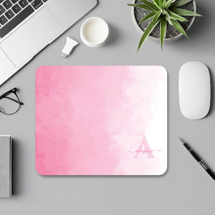 Mousepad Monograma Feminino de Coloração d'água Rosa