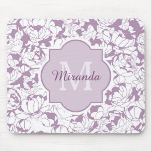 Mousepad Monograma feminino floral roxo moderno com nome