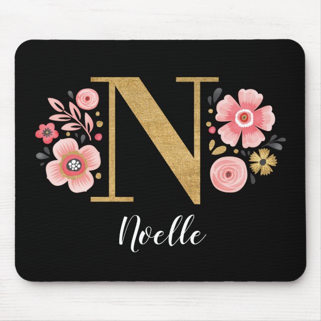 Mousepad Monograma Feminino - Letra Pinta Inicial - Preta N (Frente)