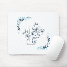 Mousepad Monograma Floral Azul Inicial "P" Calmo