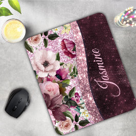 Mousepad Monograma floral bicolor cor-de-rosa púrpura