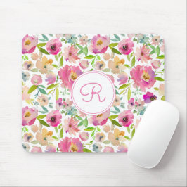 Mousepad Monograma Floral Boho Pastel Watercolor