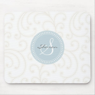Mousepad Monograma floral branco bege feminino elegante do