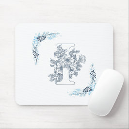 Mousepad Monograma Floral Calmo Azul Inicial "I"