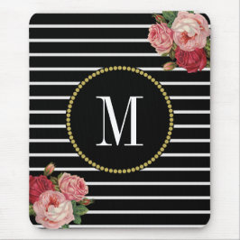 Mousepad Monograma Floral Clássico em Black Striped Antique