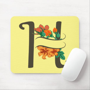 Mousepad Monograma floral com letra maiúscula H