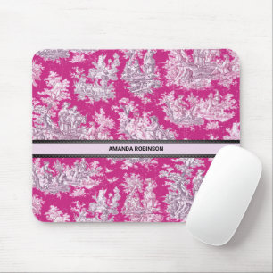 Mousepad Monograma floral cor-de-rosa magenta de jouy