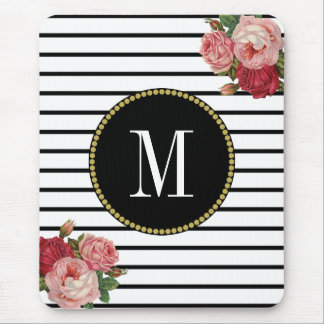 Mousepad Monograma Floral de Boho Amarelo, em forma de bran
