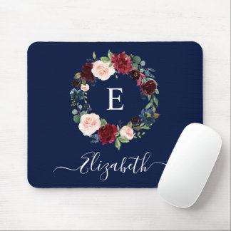 Mousepad Monograma Floral de Cor de Água Elegante Moderna