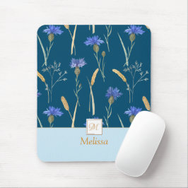 Mousepad Monograma Floral de Flores Azuis